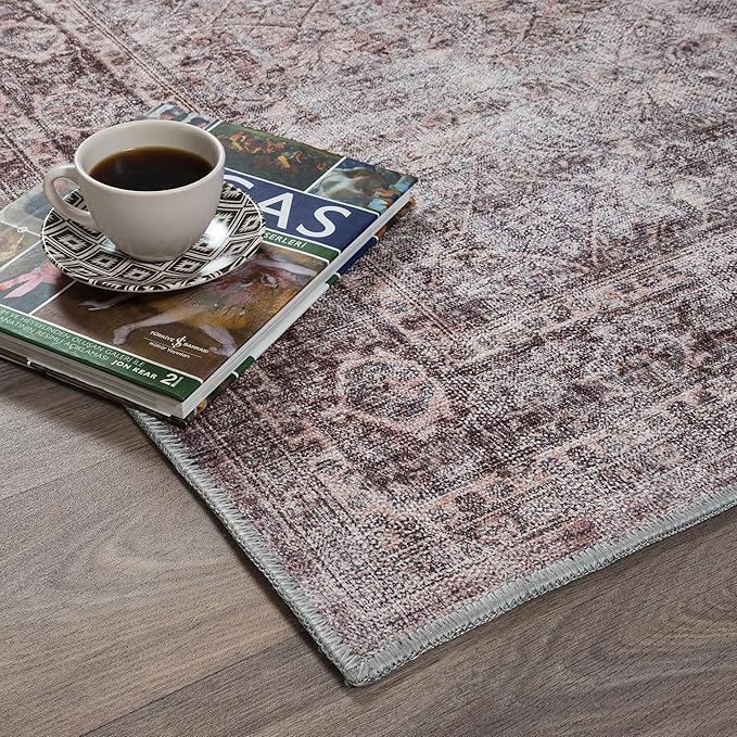 Fame Rugs Turkish Rug. Washable Vintage Oriental Antique Inspired Traditional Doormat Small Modern Area Rugs Luxury Entryway Entry Bedroom Bathroom Kitchen (397CB, 2'5 x 13'1)
