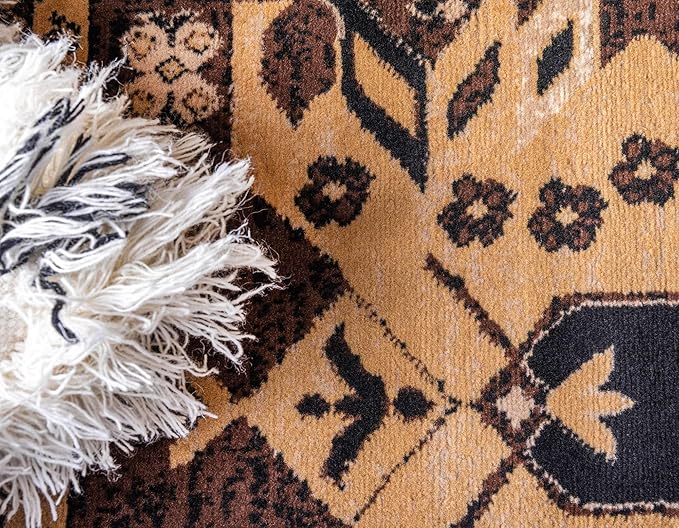 Unique Loom Taftan Collection Border Geometric Tribal Inspired Design Area Rug (8' 0 x 8' 0 Round, Brown/ Tan)