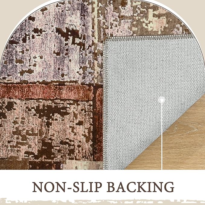 LOCHAS Rug for Living Room 6x9, Washable Soft Area Rugs for Bedroom, Abstract Carpet for Office Kids Dining Room Nursery Floor, Brown Pink Geometric Vintage Home Decor, Non Slip, Pet Child Friendly