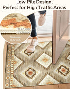 Area Rug 4x6 Rug Machine Washable Non-Slip Low Pile Print Pattern Western Rug for Living Room Bedroom Entryway Tribal Series -Cream/Camel