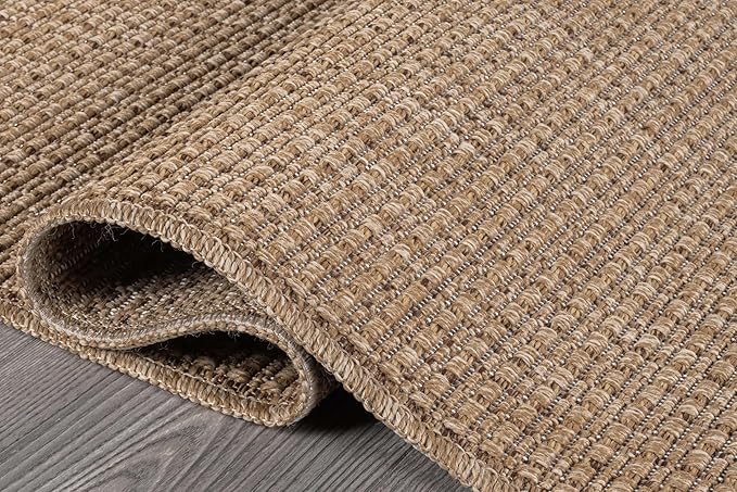 Beverly Rug Easy Jute Natural Rug 6x9 Solid Washable Durable Outdoor Indoor Area Rugs for Living Dining Room Patio Office Stain Resistant Non Shedding Casual Indoor Outside Carpet (6 x 9 Natural)