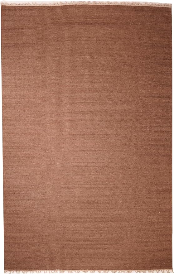 Rugsotic Carpets Hand Woven Flat Weave Kilim Wool 6'x9' Area Rug Solid Light Brown D00111