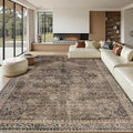 Washable Area Rugs 8x10, Large Rugs for Living Room, Carpet for Bedroom, Soft Faux Wool Retro Dining Room Rug, Non-Slip Backing Resistant Low Pile Vintage Print Rug for Home Office (Brown1)