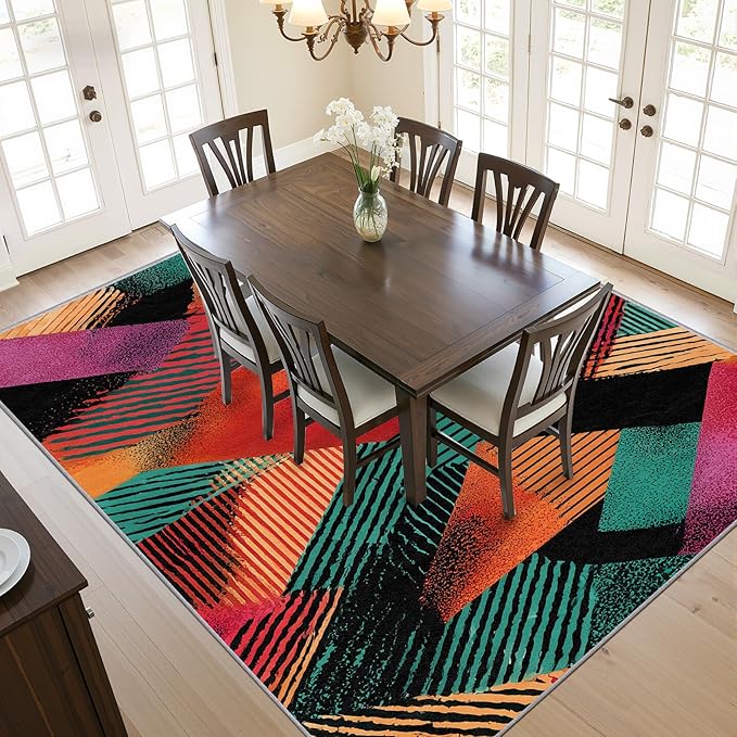 Colorful Area Rugs - Geometric Patchwork Art Rug 3x5, Abstract Retro Aesthetic Washable Lightweight Carpet Room Decor #C029
