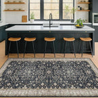 Washable 4x8 Hallway Runner Rug, Black Vintage 8ft Soft Runners for Entry Kitchen Non Slip Low Pile Thin Carpet for Living Room Bedroom Foyer