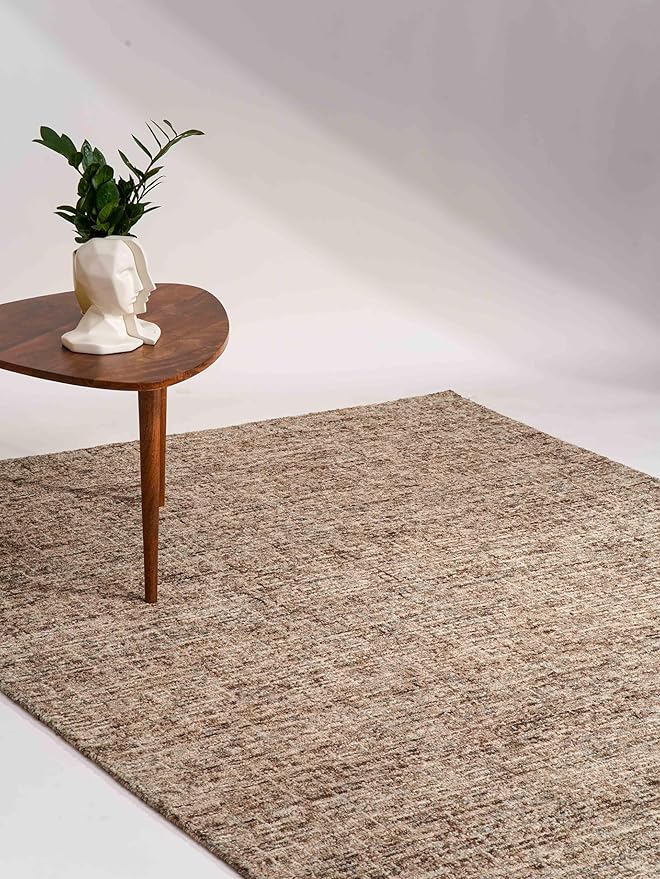 Rugsotic Carpets Hand Tufted Wool ECO-Friendly Area Rugs - 8'x10', Rectangle Shape, Beige & Brown, Solid Plain Design, High Pile Thick Handmade Area Rugs for Living Room, Bed Room (KWC111)