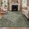 Bavni 5x7 Area Rugs for Living Room, Floral Rug Machine Washable Non Slip, Vintage Boho Forest Carpet, Soft Low Pile Thin Lightweight Rugs for Bedroom, Farmhouse, Dining Room Office, Emerald Green