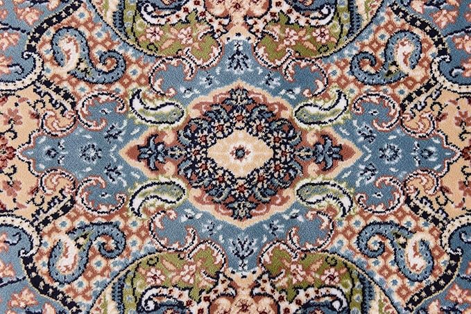 Unique Loom Narenj Collection Classic Traditional Medallion Textured Design Area Rug, 3 x 13 ft, Blue/Tan