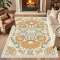 Abstract Sunflower Area Rugs, 4x6ft, Traditional Rustic Vintage Tropical Floral Theme Beige Farmhouse Boho Carpet, Shaggy Low Pile Fade Resistant Home Goods Rug for Living Room Kitchen