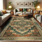 Ambesonne Oriental Boho Decorative Rug, Bohemian Flowery Mandala with Abstract Geometric Details Print, Quality Carpet for Bedroom Dorm and Living Room, 2' 5" x 5', Hunter Green Peach