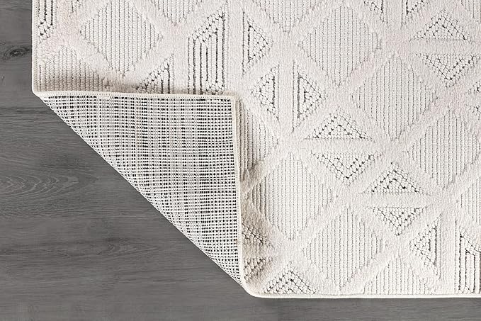 Modern Micro Loop Indoor Area Rugs for Living Room Bedroom Kitchen Geometric Square White 8x10 Luxury Durable Low and High Pile Non-Shedding Stain Resistant Soft Area Carpet 8 x 10