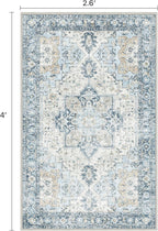 Runner Rug 2'6''x4, Non Slip Vintage Machine Washable Runner Rug, Low Pile Lighrweight Rugs for Entryway, Hallway, Kitchen and Corridor, Blue