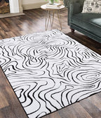 YIHOUSE Modern Rugs for Living Room 5x7, Washable Black and White Bedroom Rug, Fluffy Geometric Dining Room Rugs for Under Table Home Decor
