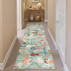 Floral Runner Rug 2x12 Washable Hallway Long Green Bedroom Carpet Non Slip Indoor Boho Kitchen Low Pile Accent Rug Lightweight Soft for Bathroom Dining Laundry Living Room