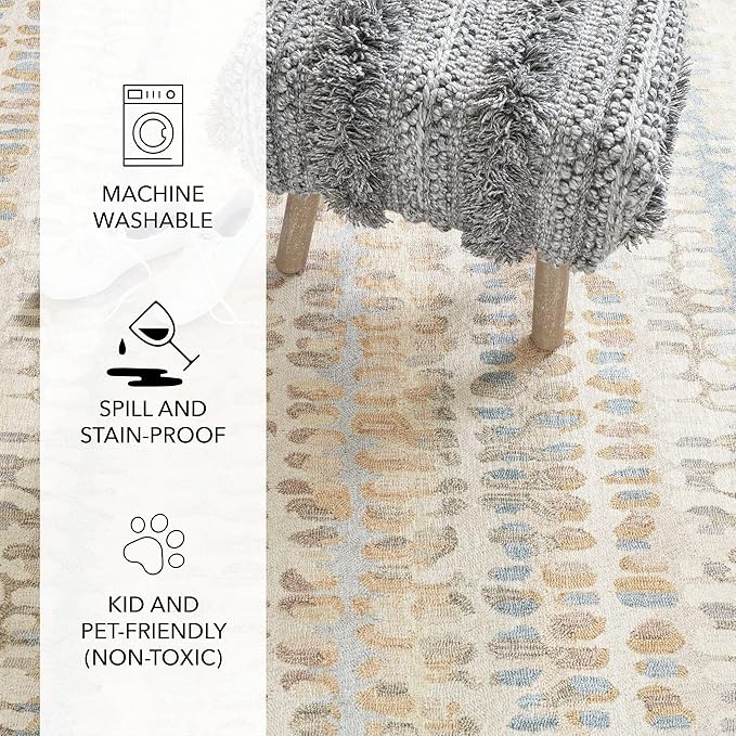 Dash and Albert Paint Chip Machine Washable Area Rug - 4' x 6' Natural - Geometric Accent Rug - Anti-Slip Backing, Lightweight, Machine Washable, High Traffic Areas Kitchen, Mudroom, Laundry Room