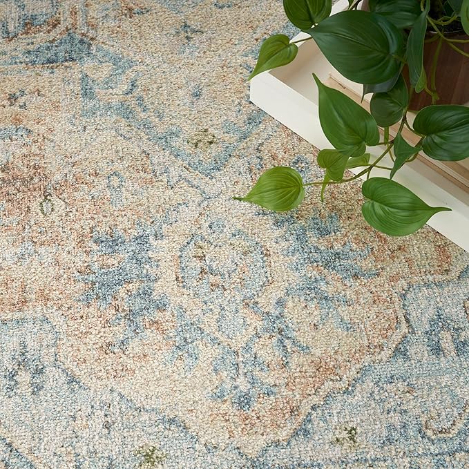 Nourison Home Astra Machine Washable Beige Blue 7'10" x 10' Area Rug - Easy Clean, Non Shedding, Bed Room, Living Room, Dining Room, Kitchen (8' x 10')