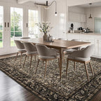 Washable Living Room Rug: 10x14 Boho Floral Soft Area Rug for Bedroom Decor - Vintage Low Pile Thin Carpet for Dining Room Non-Slip - Farmhouse Stain Resistant Rugs - Dark Brown