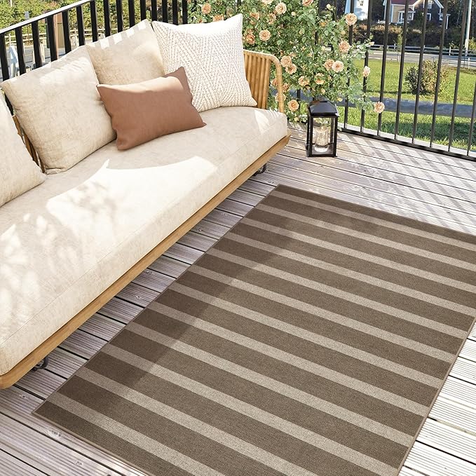 Lahome Striped Easy Jute Rug, 3x5 Outdoor Patio Porch Rug Washable Rugs for Entryway, Indoor Outdoor Living Room Carpets, Farmhouse Neutral Non Slip Carpet for Backyard Bedroom RV, Khaki