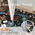 Floral Runner Rug 3x8 Washable Hallway Long Black Bedroom Carpet Non Slip Indoor Boho Kitchen Low Pile Accent Rug Lightweight Soft for Bathroom Dining Laundry Living Room