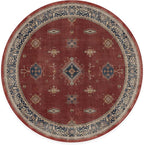 RUGGABLE Washable Vintage Area Rug – Verena Amber Red 6 ft Round, Stain-Resistant, Non-Slip – Medium Machine Washable Rugs for Living Room, Bedroom, Hallway, Entryway & Office–with Cushioned Pad