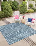 Unique Loom Outdoor Trellis Collection Area Rug - Tribal Trellis (10' Square, Blue/ Ivory)