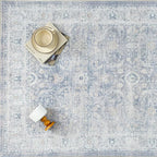 8x10 Blue Washable Area Rug for Living Room Bedroom Neutral Soft Non Slip Rug Low Pile Vintage Distressed Carpet for Dining Room Nursery Office Indoor