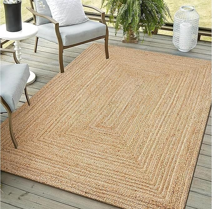 Handwoven Jute Rug for Home Décor, Boho Reversible Braided Carpet, Ethnic Rectangular Area Mat for Indoor Outdoor Living Room or Bedroom (8 Ft 6 Inch x 11 Ft 6 Inch)