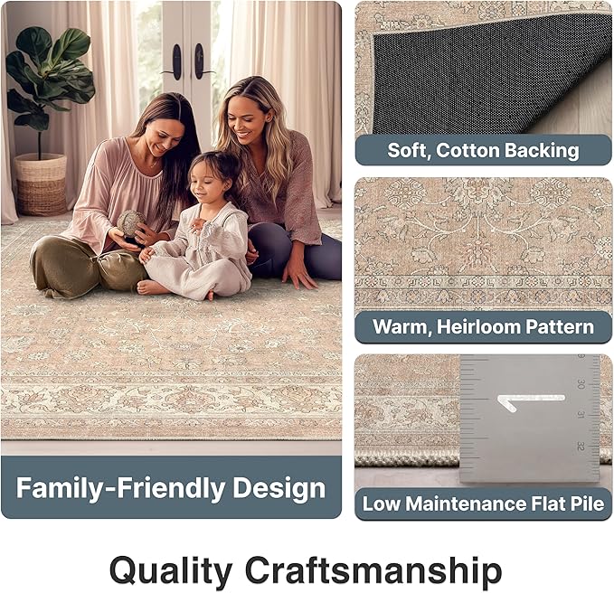 Well Woven Asha Rome Beige Cream 9'10" x 13' Area Rug - Oriental Floral Pattern, Easy Clean, Floor-Friendly Backing - for Living Room, Bedroom, and Dining Room