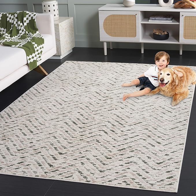 SAFAVIEH Adirondack Collection Area Rug - 6' x 9', Ivory & Dark Green, Chevron Design, Non-Shedding & Easy Care, Ideal for High Traffic Areas in Living Room, Bedroom, Dining (ADR104X-6)