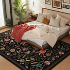 Vintage Medallion Floral 5x7 Area Rugs, Machine Washable Non-Slip, Low Pile Soft Carpet for Living Room, Bedroom, Dining Room, Farmhouse, Kids Playroom, Office | Black