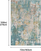 GENIMO 6x9 Area Rugs for Living Room, Machine Washable Rug Non Slip, Low Pile Ultra-Thin Lightweight Large Carpet, Abstract Modern Rugs for Bedroom, Dining Room, Office, Nursery, Teal/Beige