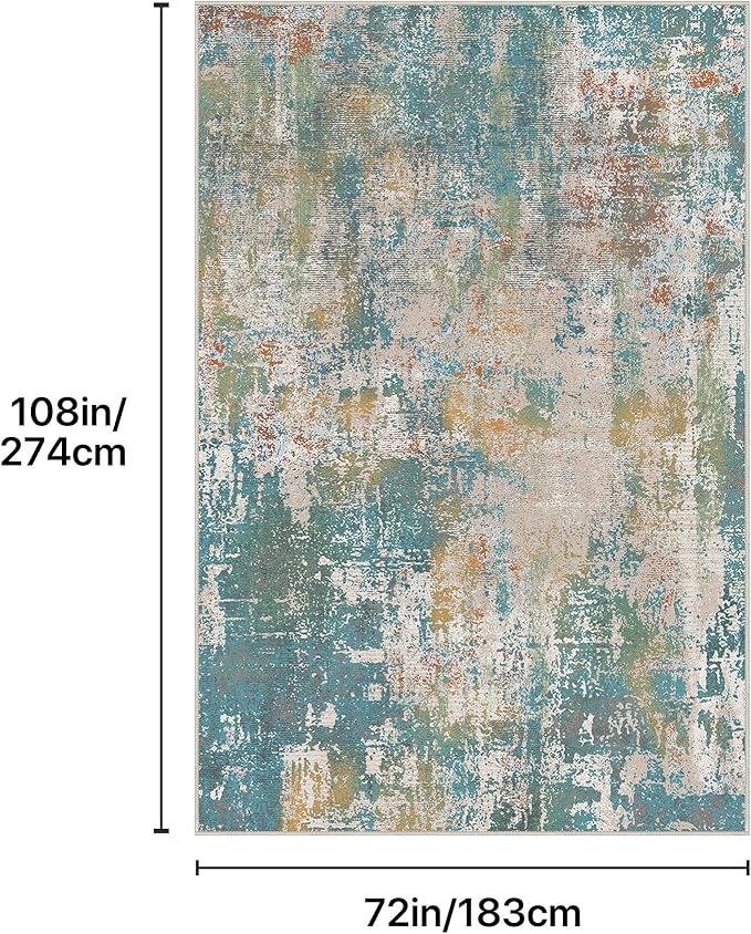 GENIMO 6x9 Area Rugs for Living Room, Machine Washable Rug Non Slip, Low Pile Ultra-Thin Lightweight Large Carpet, Abstract Modern Rugs for Bedroom, Dining Room, Office, Nursery, Teal/Beige