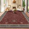 Moroccan Big Rugs for Living Room - Dark Red 10x14 Area Rug for Large Bedroom, Dining Room, Washable Lightweight Low Pile Foldable Oriental Burgendy Home Décor