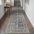 Black Runner Rug 2'6"x12' Vintage Area Carpet Hallway Long Indoor Kitchen Washable Living Room Low Pile Traditional Distressed Retro Accent Rug Non Slip Laundry Bathroom Office Dining Room