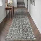 Black Runner Rug 2x12 Vintage Area Carpet Hallway Long Indoor Kitchen Washable Living Room Low Pile Traditional Distressed Retro Accent Throw Rug Non Slip Laundry Bathroom Office Dining Room