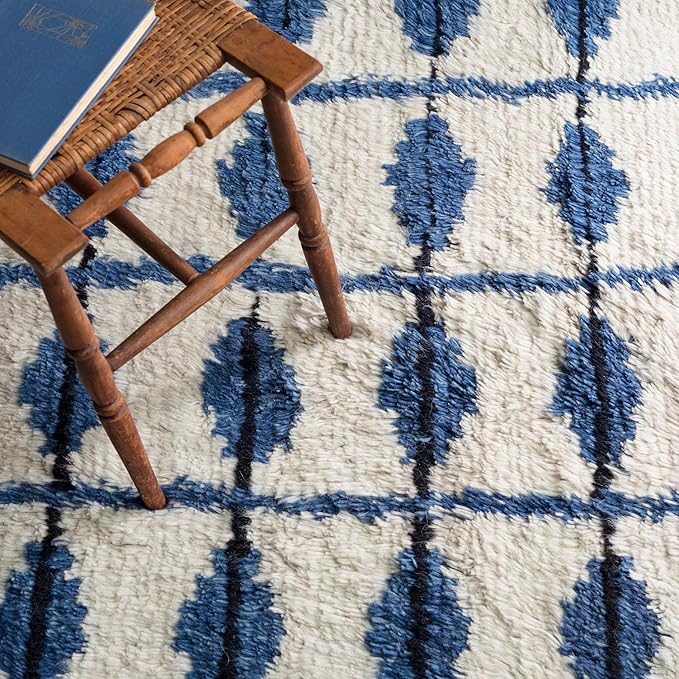 Dash & Albert Noma Indigo Handwoven Wool Rug, 8.5 X 11.5 Feet, Blue Geometric Pattern