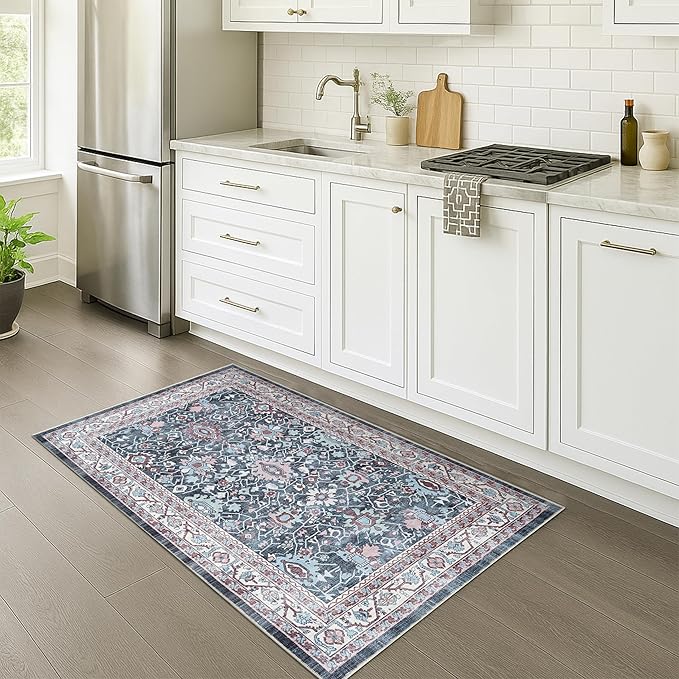 Fame Rugs Turkish Rug. Washable Vintage Oriental Antique Inspired Traditional Doormat Small Modern Area Rugs Luxury Entryway Entry Bedroom Bathroom Kitchen (409CN, 2'5 x 5')