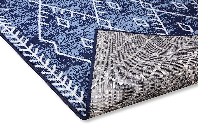 Furnish my Place Trellis Pattern Rug - 5 ft. x 8 ft, Navy, Bohemian Rug with Transitional Design