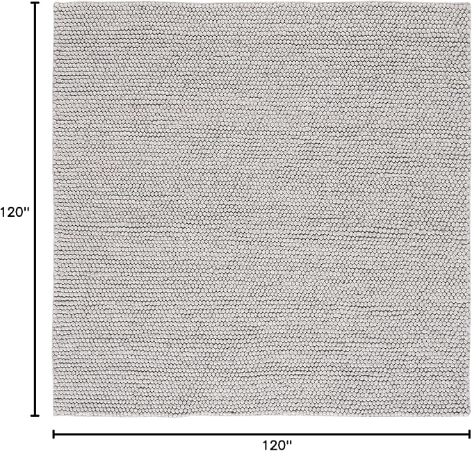 SAFAVIEH Natura Collection Area Rug - 10' Square, Silver, Handmade Wool Blend, Textured Design, Ideal for Living Room, Bedroom, Dining Space (NAT620C)