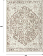 Bloom Rugs Washable Non-Slip 9' x 12' Rug - Light Brown Traditional Medallion Area Rug for Living Room, Bedroom, Dining Room, and Kitchen - Exact Size: 9' x 12'