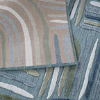 CAMILSON Indoor Outdoor Rug, Aqua 8x10 Geometric Arch Striped Area Rugs for Patio and Home Areas, Easy-Cleaning Non-Shedding Living Room, Garden and Deck Washable Outside Carpet (8 x 10)