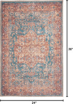 GLN Rugs Traditional Collection - Machine Washable Area Rug, Traditional Washable, Non Slip, Low Pile Chenille Rug, Living Room, Bedroom, Kitchen Rug (2' x 3' Terra/Green)