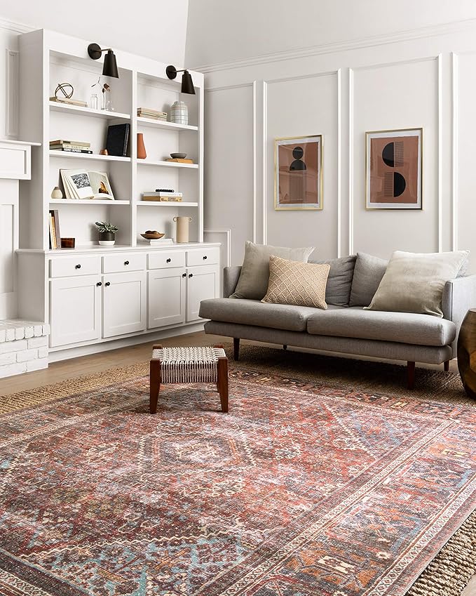 Loloi II Loren Collection LQ-13 Brick/Midnight 18" x 18", Sample Rug, Soft, Durable, Vintage, Distressed, Low Profile, Non-Shedding, Easy Clean, Living Room Rug