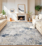 7x9 Washable Area Rugs - Modern Abstract Rugs for Living Room Non-Slip Low Pile Soft Machine Washable Carpet for Bedroom, Dining Room, Nursery, Home Office, Farmhouse (7'x9' Beige Blue)