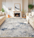 10x14 Washable Area Rugs - Modern Abstract Large Rugs for Living Room Non-Slip Low Pile Soft Machine Washable Carpet for Bedroom, Under Dining Table, Nursery, Farmhouse (10'x14' Beige Blue)