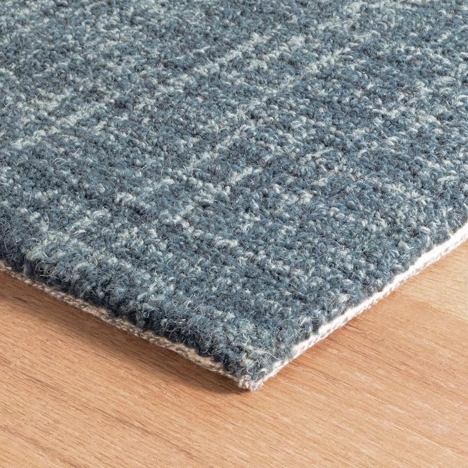 Dash and Albert Crosshatch Denim Hand Micro Hooked Wool Rug, 8.5 X 11.5 Feet, Blue Solid Pattern - Premium Luxury Hotel Quality Soft Breathable Hypoallergenic Machine Washable Easy Care All Season