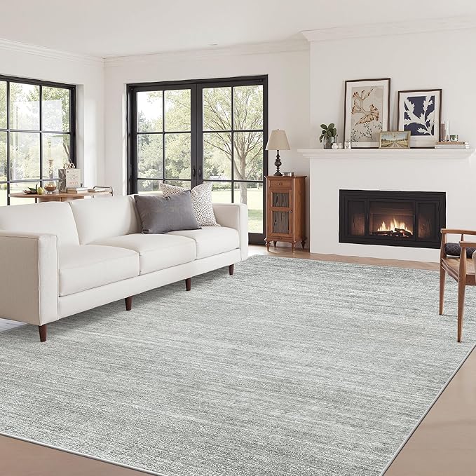 Art&Tuft Washable Rugs 6x9, Low Pile Area Rugs for Living Room - Non Slip and Stain Resistant Soft Thin 6x9 Rug for Bedroom, Dining Room, Kitchen, Office, Grey