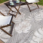 CAMILSON Indoor Outdoor Rug, Beige 9’x12’ Leaf Tropical Botanical Area Rugs for Indoor and Outdoor patios, Easy-Cleaning Non-Shedding Living Room, Garden and Kitchen Washable Outside Carpet (9x12)