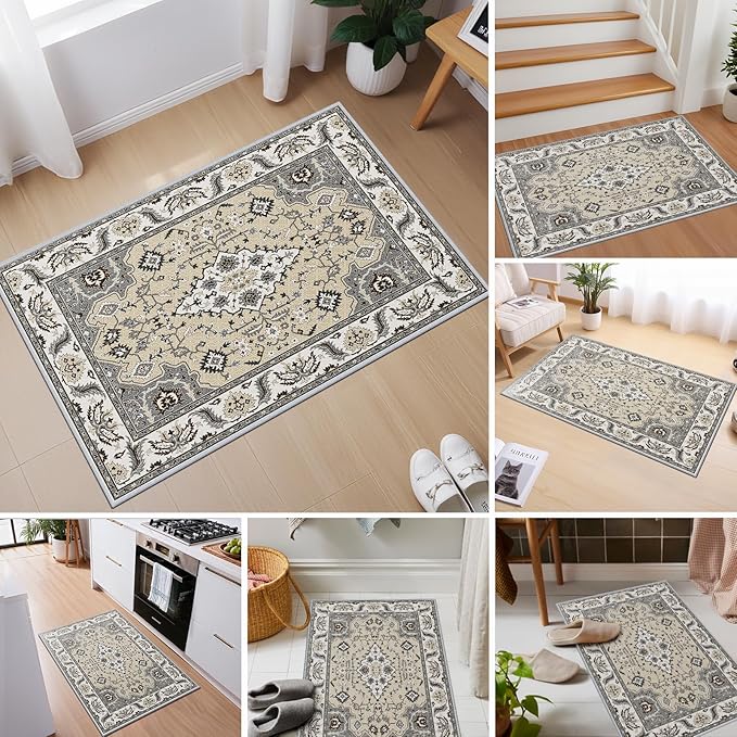 Small Area Rug 2x3ft Entryway Rug Non-Slip Washable Area Rugs Indoor Door Mat, Thick Faux Wool Carpet Kitchen Rugs with Rubber Backing for Bedroom, Kitchen, Room Entry