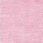 Unique Loom Trellis Frieze Collection Area Rug - Geometric (7' Square, Light Pink/ Ivory)